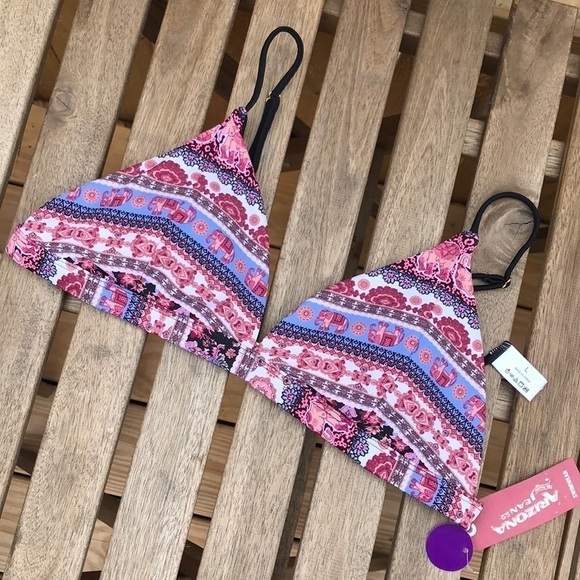 Colorful triangle style bikini top by Arizona Jean Co. removable pads Sz L - Picture 1 of 7